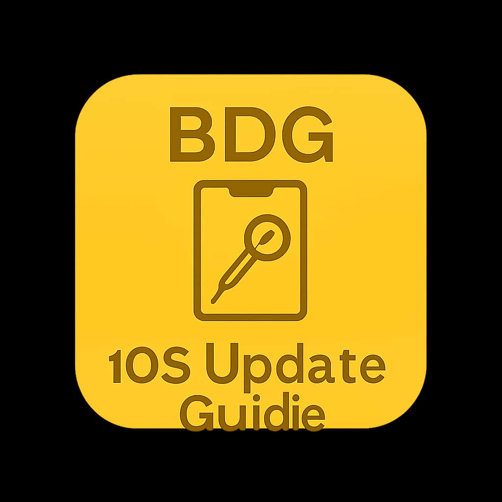 A badge concept for the BDG Game Login iOS Update Guide.