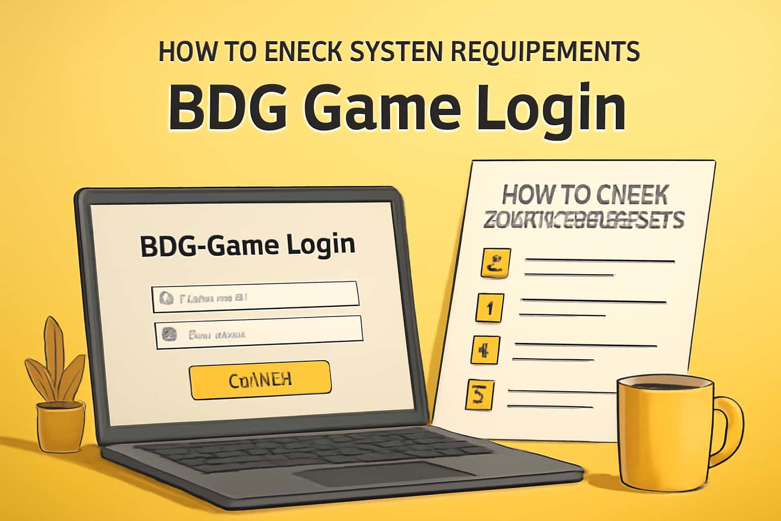 An informative graphic showcasing the title 'How to Check BDG Game Login System Requirements' with a tech theme.